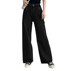 High‑Waist Washed Wide Leg Jeans