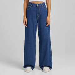 High‑Waist Washed Wide Leg Jeans