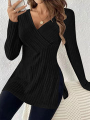 Long Sleeve Asymmetrical Slit Sweater Top