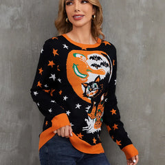 Halloween Black Cat Pumpkin Crew Neck Sweater