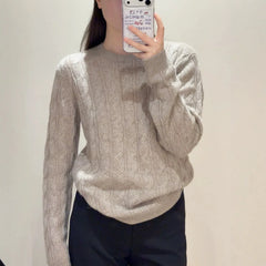 Crew Neck Cable Knit Pullover Sweater
