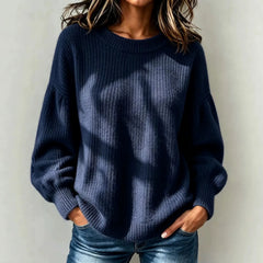 Balloon Sleeve Ribbed Hem Casual Knit Top