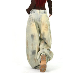 Mid‑Waist Vintage Washed Loose Wide Leg Jeans