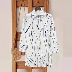 Strip Dot Line Print Lapel Long Sleeve Shirt Mini Dress
