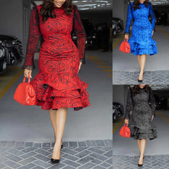 Abstract Print Waist-Cinching Mermaid Midi Dress