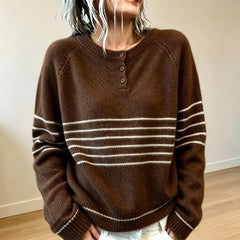 Striped Henley Neck Pullover Sweater