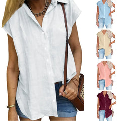 White Sleeveless Button Down Shirt, Loose Fit Linen Blend Blouse for Summer