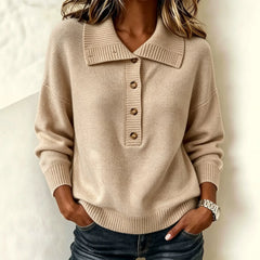 Burgundy Collared Henley Knit Sweater Button Front Long Sleeve Loose Pullover