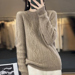 Crew Neck Diamond Jacquard Pullover Sweater