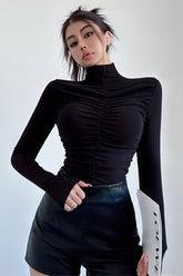 Long Sleeve Ruffle High Collar Top Tee