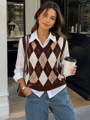 Brown Argyle Knit Sweater Vest
