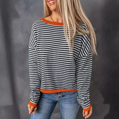 Striped Round Neck Loose Pullover Sweater