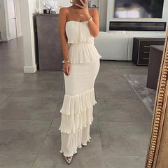 Strapless Ruffle Slim Long Dress