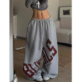 Y2K Oversized Letter Printed Wide Leg Pants, Drawstring Waist Casual Street Bottoms