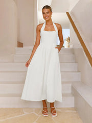 Halter Neck Flared Midi Dress