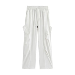 High Waist Drawstring Cargo Straight Casual Pants