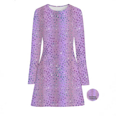 Holographic Star Print Round Neck Long Sleeve Midi Dress
