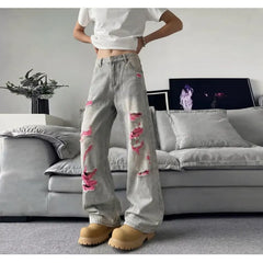 Men Mid Waist Contrast Ripped Wide Leg Jeans