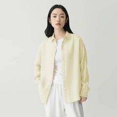 Solid Linen Basic Oversized Collar Long Sleeve Shirt