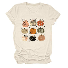 Leopard Floral Plaid Pumpkin Casual Short Sleeve Tee