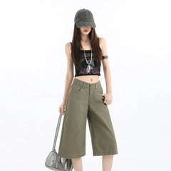 High Waist Straight Cropped Denim Pants
