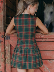 Sleeveless Green Plaid Vintage Mini A Line Dress