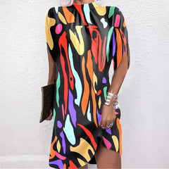 Floral Print High-Neck Batwing Sleeve Dress