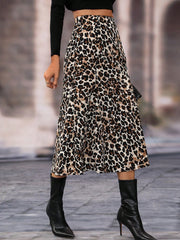 High Waist Leopard Print A-Line Midi Skirt
