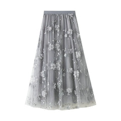 3D Floral Embroidered Tulle Maxi Skirt