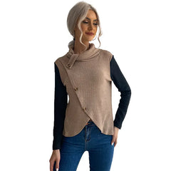 Irregular Spliced Stacked Collar Pullover Sweater