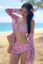 Halter Strappy Bikini Swimsuit Swimwear And Top And Skirt Four Piece Sets
