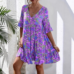 Floral Print Ruffle Hem Mini Dress