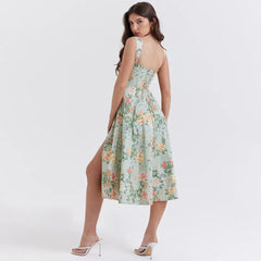 Floral Print Corset Midi Dress