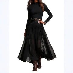 Crew Neck Pleated Maxi Dress
