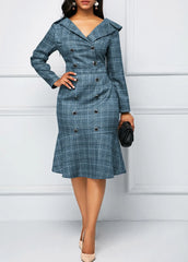 laid Double Breasted Ruffle Hem Midi Dress
