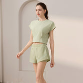 2-Piece Workout Outfit, Cropped Short Sleeve Top and Lined Running Shorts Set