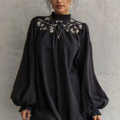Retro Floral Embroidery A-Line Mini Dress