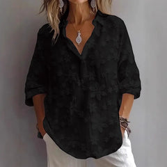 Floral Embroidery Button Down Casual Loose Shirt