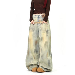Mid‑Waist Vintage Washed Loose Wide Leg Jeans