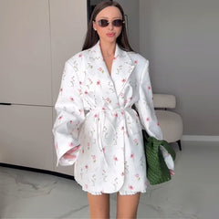 Floral Print Blazer Dress, Long Sleeve Loose Fit Jacket