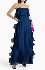 Strapless Ruffle Pleated Maxi Evening Dress