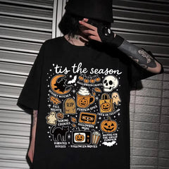 Halloween Retro Letter Graphic Crew Neck Short Sleeve T‑Shirt