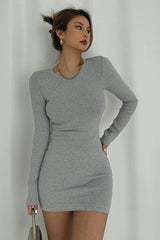 Long Sleeve Stretch Wrap Buttocks Dress Short Prom Dress Bodycon Dress