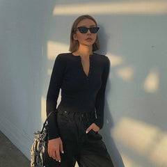Casual Long Sleeve Tight Top Solid Shirt Top