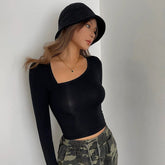 Casual Long Sleeve Tight Top Solid Shirt Top
