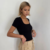 Casual Short Sleeve Tight Top Solid Shirt Top
