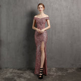 Clara Glitter Off the Shoulder Split Dress For Prom