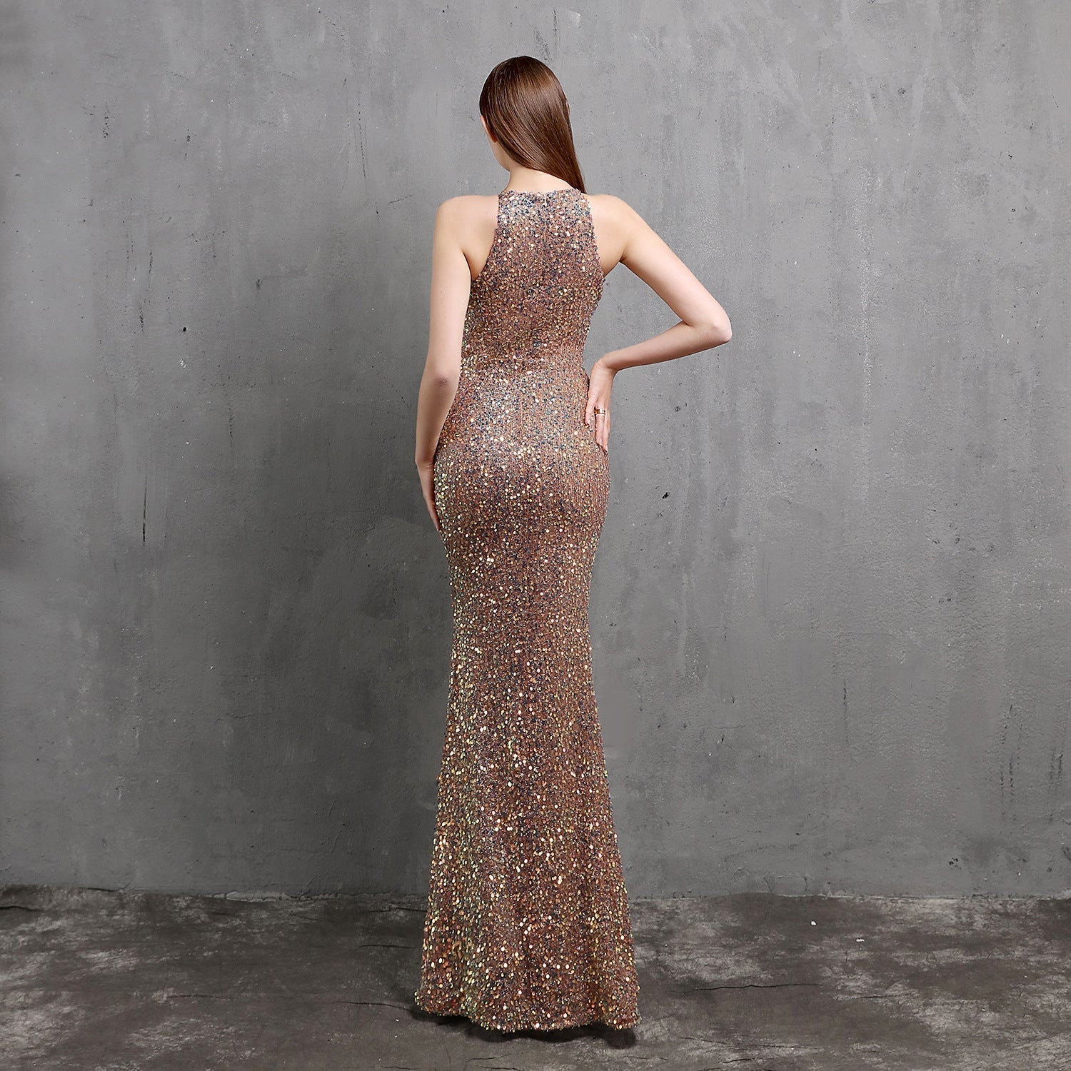 Ella halterneck sequined formal dress