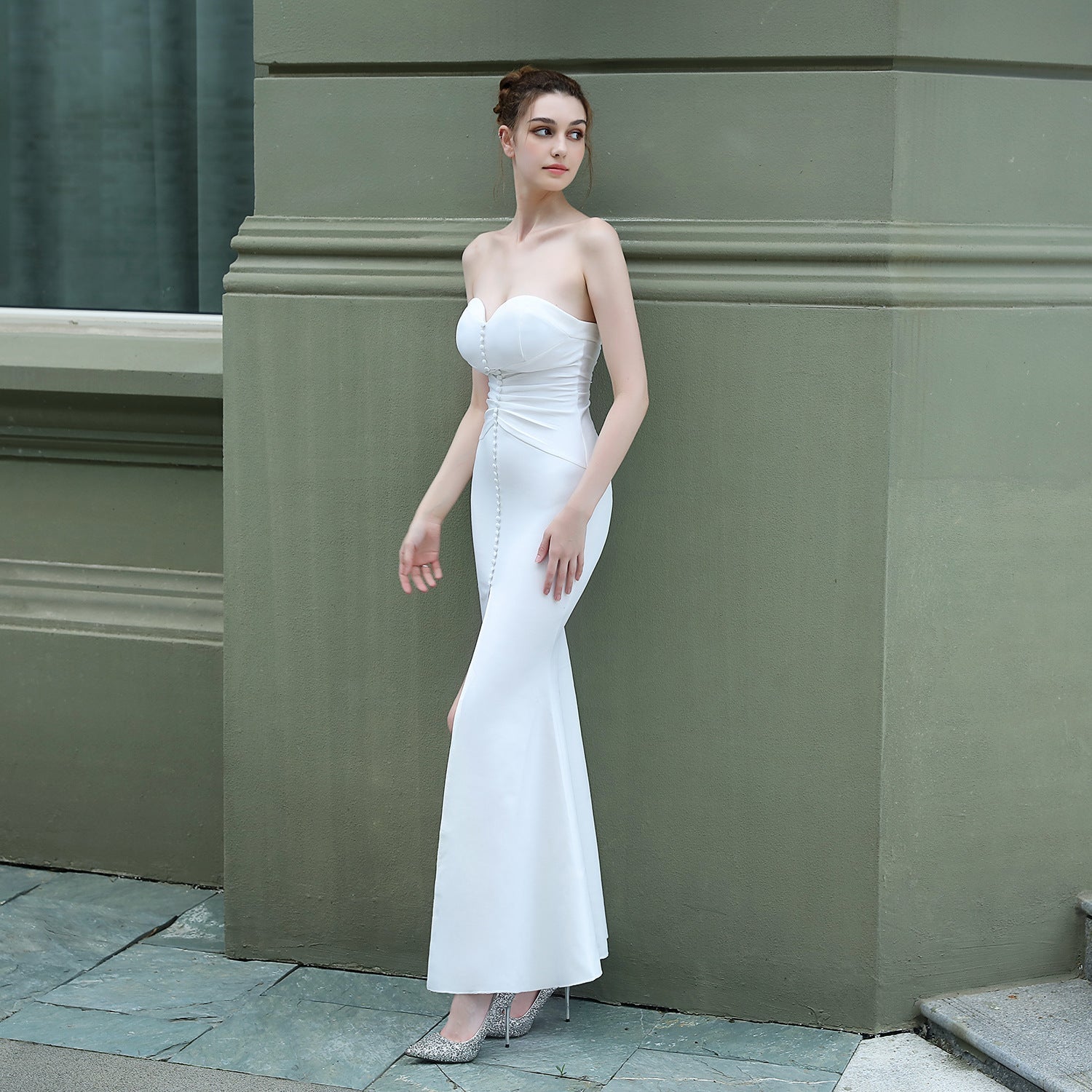 Evelyn strapless slit wrap dress