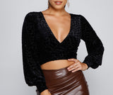 Feelin' Chic Flocked Velvet Crop Top